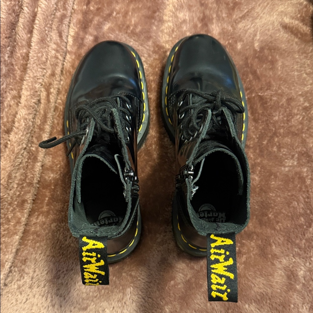 Dr. Martens Black Combat Boots with Yellow Stitching
